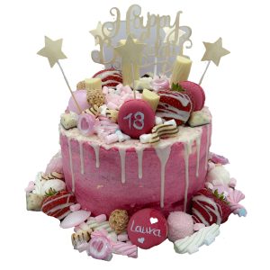 Naked Cake 20cm 6 Stücke Kuchen pink nur Buttercreme mit Süßigkeiten und Sternen