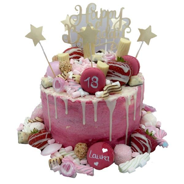 Naked Cake 20cm 6 Stücke Kuchen pink nur Buttercreme mit Süßigkeiten und Sternen