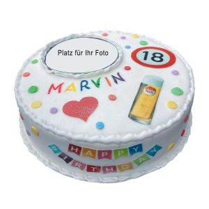 Torte 18. Geburtstag mit Kinderfoto, Kölsch und Konfetti