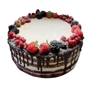 Naked Cake Schoko 26cm 12 Stücke Kuchen mit Beeren am oberen Rand