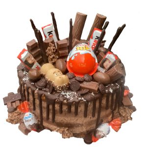 Naked Cake 20cm 6 Stücke Kuchen Schokolade mit Kinderschokolade, Überraschungsei, Duplo