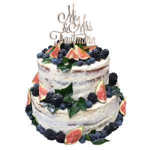 Hochzeitstorte zweistöckig naked mit Brombeeren, Heidelbeeren und frischen Feigen