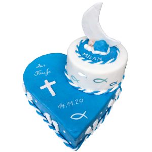 Zweistöckige Herztorte schlafendes Baby vor Mond