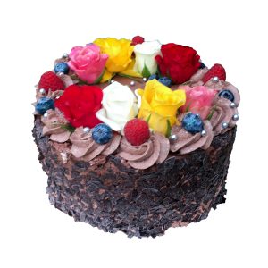 Naked Cake 20cm mit Schokosplittern, Beeren und Rosen