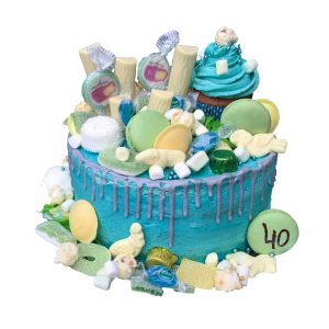 Naked Cake 20cm Blau mit grünen Macarons