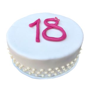 Torte 18. Geburtstag Fondant mit Verzierung am Rand und großer 18 aus Fondant