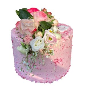 Naked Cake 20cm 12 Stücke Kuchen rosa mit weißen und rosa Rosen