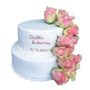 Hochzeitstorte zweistöckig mit Blumengirlande