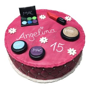 Runde Torte pink Kosmetik mit Kosmetik aus Fondant