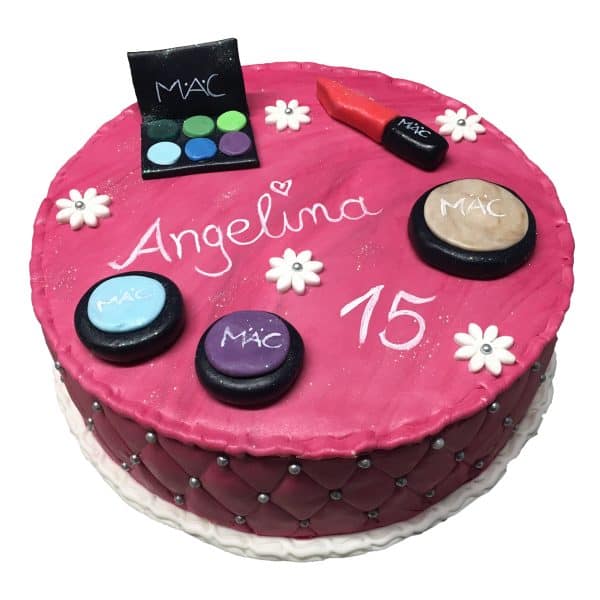 Runde Torte pink Kosmetik mit Kosmetik aus Fondant