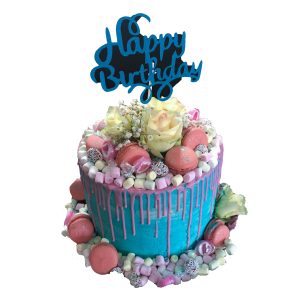 Naked Cake 20cm 12 Stücke Kuchen doppelte Höhe mit Rosen, Macarones und Marshmallows