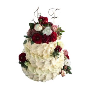 Hochzeitstorte dreistöckig mit Cremerand und Blumendekor - nur Buttercreme