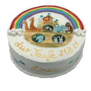 Tauftorte mit Regenbogen und aufgedruckter Arche