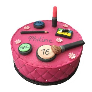 Runde Torte pink Kosmetik mit Kosmetik aus Fondant