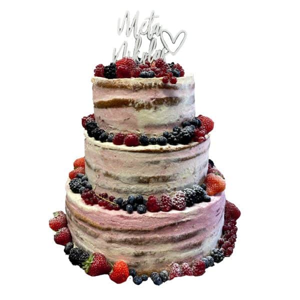 Hochzeitstorte dreistöckig naked mit Beeren