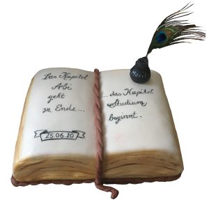 Torte Abi Jahrbuch mit Tintenfass und Feder