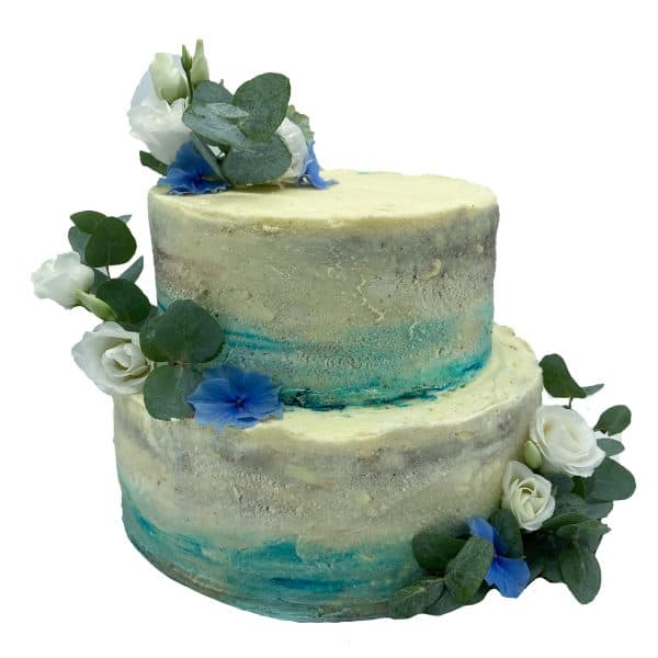 Hochzeitstorte zweistöckig naked mit Blumen