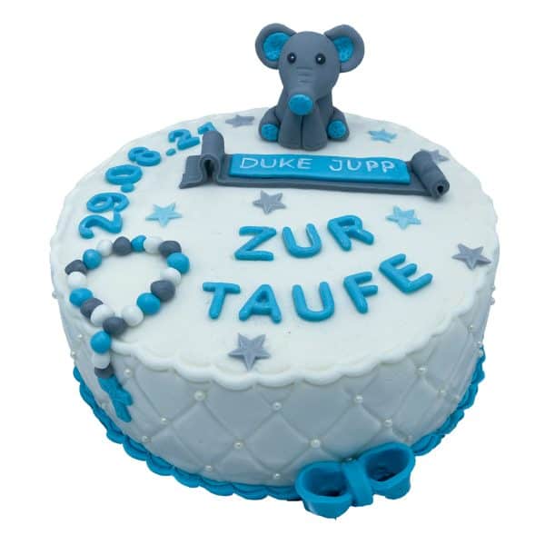 Tauftorte Elefant mit Rosenkranz und Perlendekor