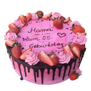 Naked Cake 26cm 12 Stücke Kuchen pink nur Buttercreme mit Erdbeeren