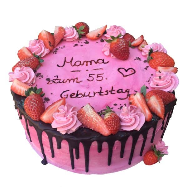 Naked Cake 26cm 12 Stücke Kuchen pink nur Buttercreme mit Erdbeeren