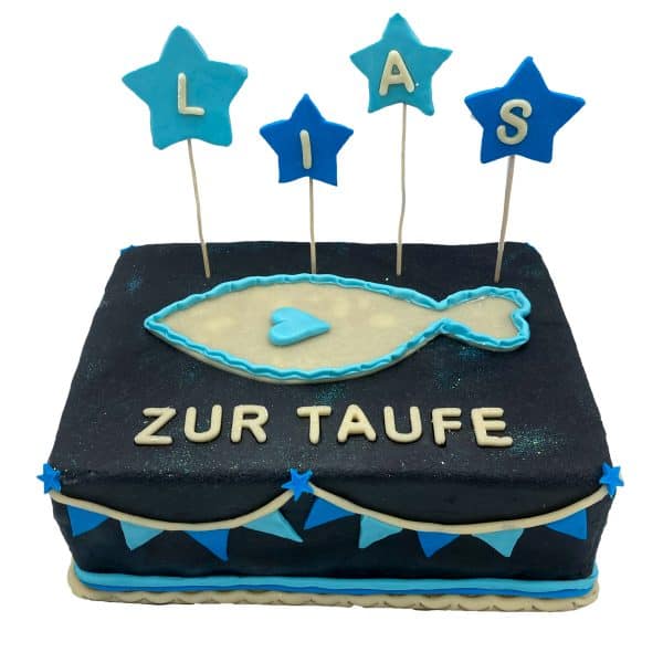 Tauftorte Nachthimmel mit Fisch und Girlandendekor