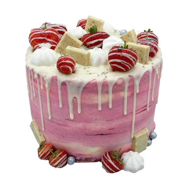 Naked Cake 20cm 12 Stücke Kuchen, höher gefüllt, mit Erdbeeren und weißer Erdbeerschokolade