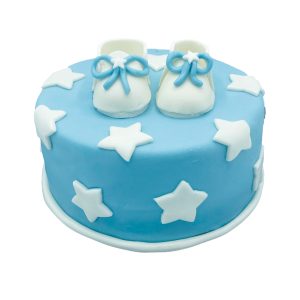 Torte Schwangerschaft / Baby - aus Fondant modellierte Babyschühchen mit weißen Sternchen