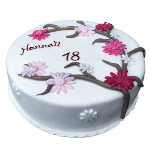 Torte 18. Geburtstag - Zweige mit Blüten aus Fondant