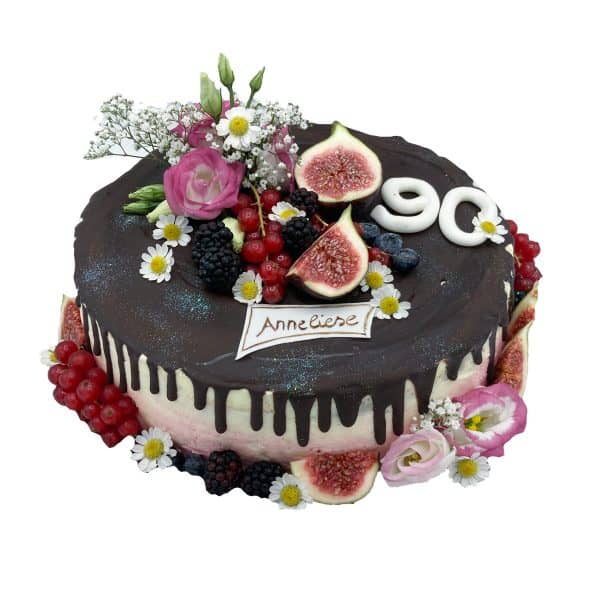 Naked Cake 26cm 12 Stücke Kuchen nur Buttercreme, mit Blumen und Feigen