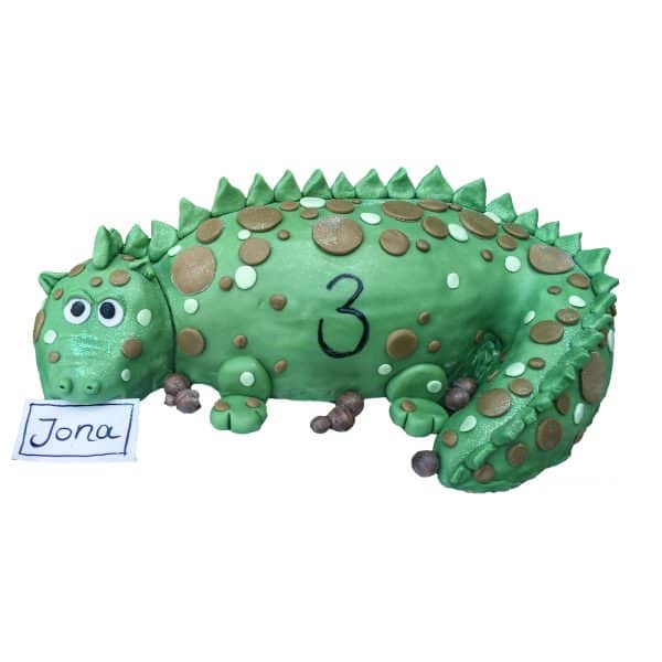 Torte 3D Figur - grüner Drache mit Namensschild