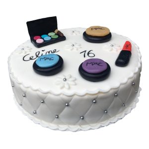 Runde Torte Kosmetik weiß mit Kosmetik aus Fondant