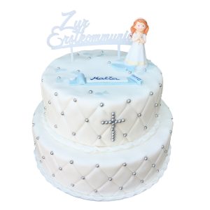 Zweistöckige Torte "Perlenkreuz" mit perlenverziertem Rand