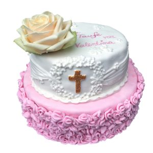 Zweistöckige Tauftorte "Blumenrand" mit Kreuz