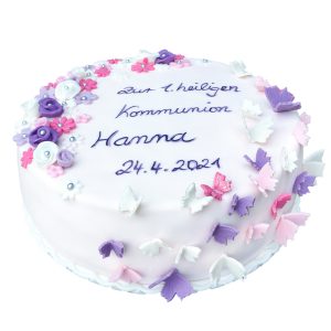 Torte Blüten und Schmetterlinge weiß