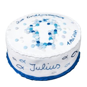 Torte "Konfetti-Kreuz" mit Fischen blau
