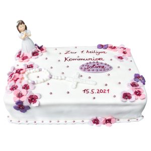 Rechteckige Torte "Blütenmeer" mit Rosenkranz (ohne Figur)