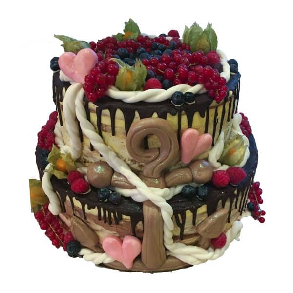 Hochzeitstorte zweistöckig naked mit Schiffstauen, Anker und Beeren