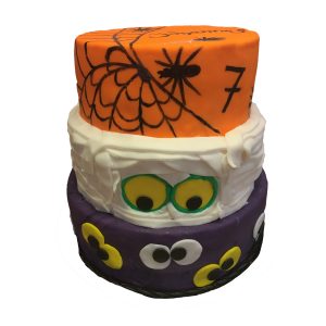 Halloweentorte dreistöckig Fondant "Spinnen und Augen"