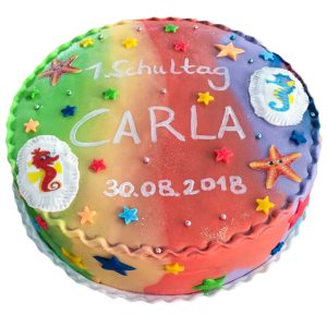 Torte Meer bunt mit Seesternen und Seepferdchen