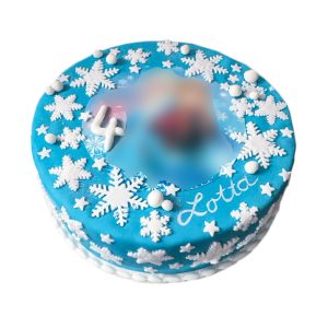Torte Kindergeburtstag blau mit Schneeflocken / Eiskristallen "Eingefroren"