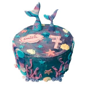 Torte Kindergeburtstag Unter dem Meer mit Meerjungfrau-Schwänzen