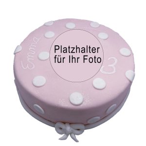 Torte Kindergeburtstag rosa mit Schleife und Cartoon Aufdruck