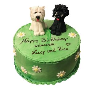 Torte Kindergeburtstag Wiese mit zwei Hunden