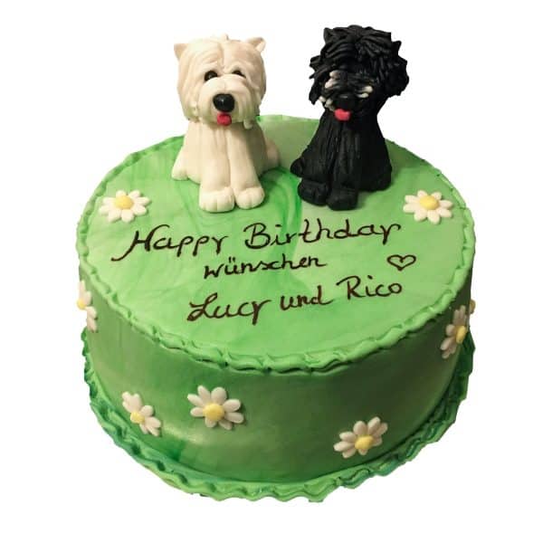 Torte Kindergeburtstag Wiese mit zwei Hunden