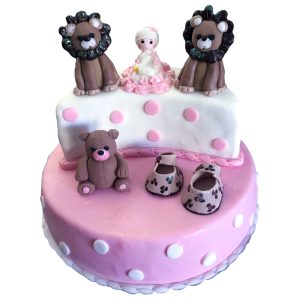 Torte Kindergeburtstag 1 1/2 stöckig mit Tierfiguren, Baby und Schuhen