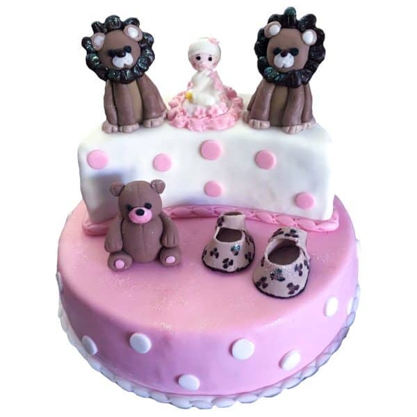 Torte Kindergeburtstag 1 1/2 stöckig mit Tierfiguren, Baby und Schuhen